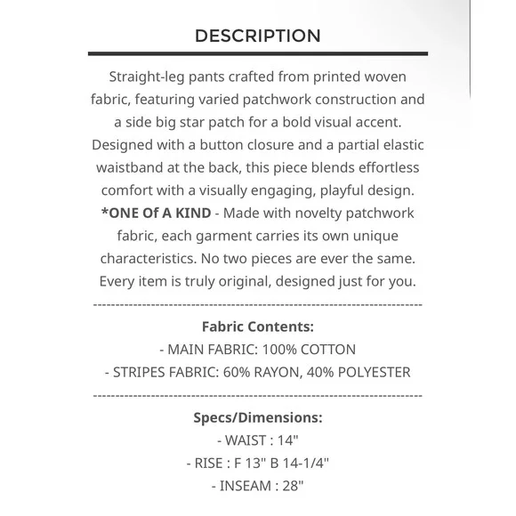 POL Green Patchwork Star Straight Leg Pants Floral Stripe Boho LARGE - Picture 4 of 7